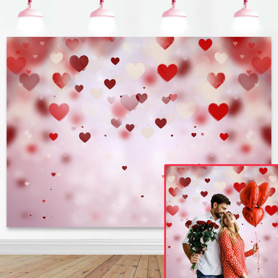 Picture of Mocsicka Valentine's Day Backdrop 7x5ft Red Heart Decoration Photography Backdrops Photo Background for Galentine's Day Photo Props Video Photography Backdrops Props