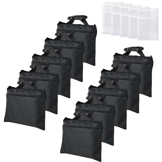 Picture of ifkdnr 10 Packs Sandbags with 10 PE Bags, Heavy Duty Sand Bags, Sand Bags for Weight with Zipper and Buckle Straps for Support Light Stand, More 2/4/6/8/10/12 Packs Sand Bag to Choose.