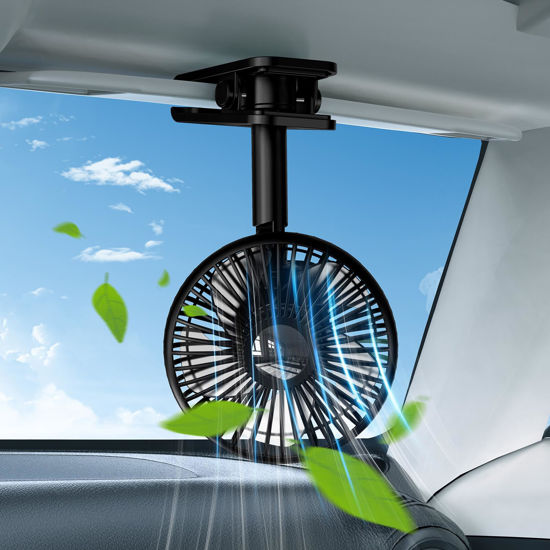Picture of DICMKY Usb Car Fan Oscillating Rechargeable Fan with Colorful Light Battery Powered, 360° Rotatable Portable Clip Fans That Blow Cold Air, Small Cooler Mini Fan Silent, for Vehicle Van Truck Suv Rv