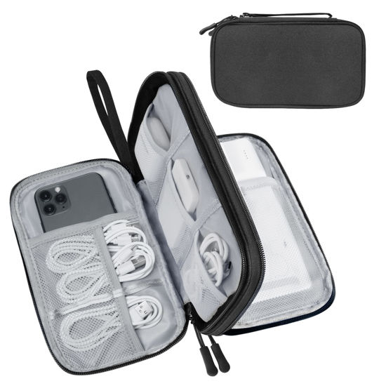 Picture of Lcsmaokin Electronics Travel Organizer,Portable Waterproof Electronic Travel Storage Bag for Small Charging Cord Storage,Charger,Small Electronics,SD Card etc,for Travel,Business - Black