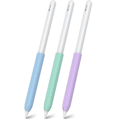 Picture of NIUTRENDZ 3 Pack Silicone Grip for Apple Pencil 2nd Generation & Apple Pencil (USB-C) Grip Ergonomic Design Protective Case Cover Sleeve (Purple + Blue + Green)