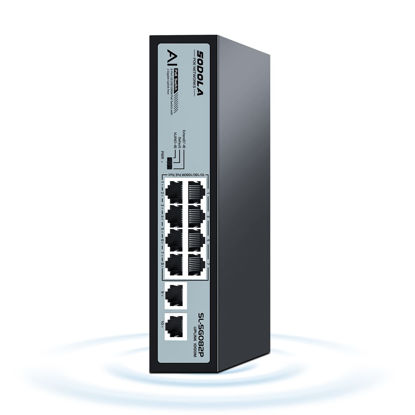 Picture of SODOLA 8 Port Gigabit PoE Switch,2 Gigabit Uplinks,120W 48V Built-in Power,802.3af/at,Plug & Play Unmanaged PoE Network Switch