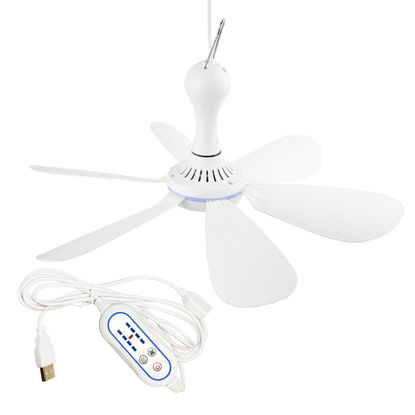 Picture of SCOOYEEES Portable Ceiling Fan USB Powered Canopy Fan with Speed Timer switch, Quiet Small DC USB Ceiling Fan Hanging Fan with 6 Blades for Camping Cruise RV Tent Gazebo Bed Dormitory Home Room