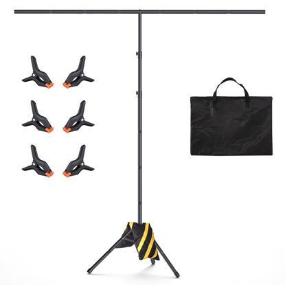 Picture of Womnwomn T-Shape Backdrop Stand 8x7.2FT, Height and Width Adjustable Background Stand for Parties,Green Screen Holder with 6 Spring Clamps