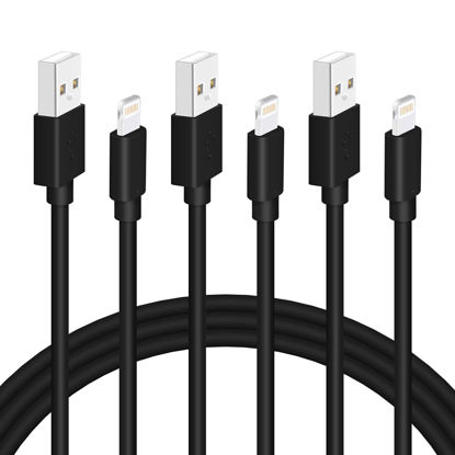 Picture of Black iPhone Charger Cable, 3-Pack 3FT MFi Certified Fast Charging Cord Data Sync Lightning to USB-A Cable Compatible with iPhone14/13/12/ Mini/Pro/Max/ 11/ XS/XR/SE/ 8/7/ 6/ Plus/iPad/AirPods