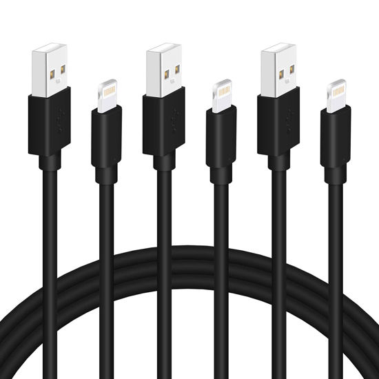 Picture of Black iPhone Charger Cable, 3-Pack 3FT MFi Certified Fast Charging Cord Data Sync Lightning to USB-A Cable Compatible with iPhone14/13/12/ Mini/Pro/Max/ 11/ XS/XR/SE/ 8/7/ 6/ Plus/iPad/AirPods