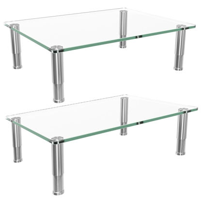 Picture of Simple Trending 2 Pack Computer Monitor Riser with Height Adjustable, Tempered Glass, Multi Media Desktop Stand for Flat Screen TV Laptop