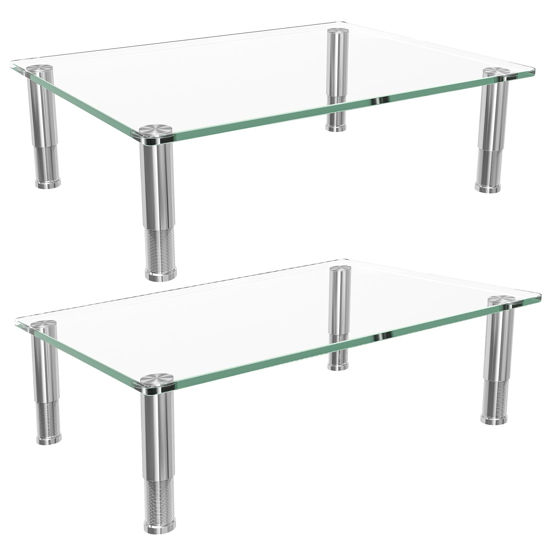 Picture of Simple Trending 2 Pack Computer Monitor Riser with Height Adjustable, Tempered Glass, Multi Media Desktop Stand for Flat Screen TV Laptop