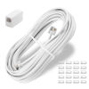 Picture of Uvital 25 Feet Phone Line Cord, RJ11 Phone Cable, Landline Telephone Wire with Phone Coupler and 20pcs Cable Clips, for Modem, Fax Machine - White