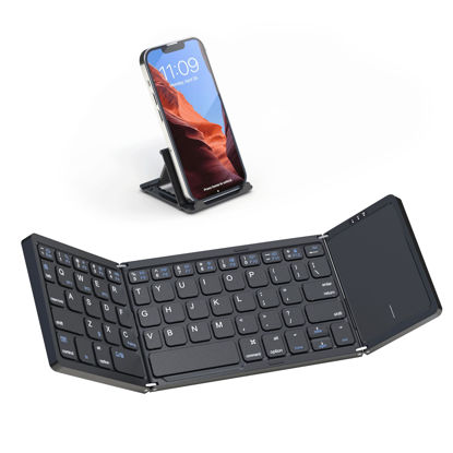 Picture of Artciety Foldable Bluetooth Keyboard, Folding Portable Wireless Keyboard with touchpad,Travel Pocket Keyboard for iOS Android Windows Mac Smartphone Tablet & Laptop, Sync Up to 3 Devices, Black