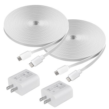 Picture of Prestantious Charging Cable for Ring Spotlight Cam Pro(Battery) and Spotlight Cam Plus(Battery), 20ft. Power Charge Cable with Power Adapter for Camera, White, 2-Pack