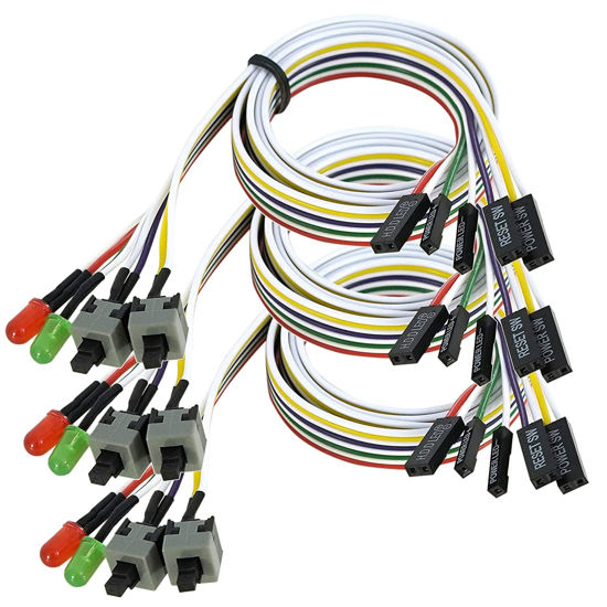 Picture of ThtRht 3 Pack Desktop Computer PC Case Power Supply On Off Reset Push Button Switch ATX Front Bezel Universal Replacement Wire Cable with HDD SW LED Power Light Indicator