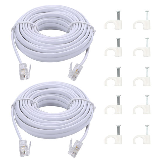 Picture of Ubramac 15-Ft Telephone landline Extension Cord Cable Cord with Standard RJ-11 6P4C Plug (White, 2Pack)