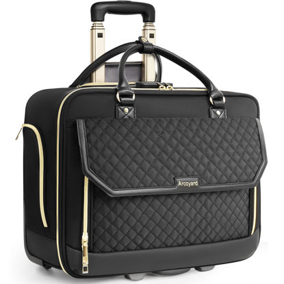 Picture of Arcoyard Rolling Laptop Bag, Water Resistant Briefcase for Women with Wheels, 17.3 Inch Computer Bags with Leather Handle, Roller Teacher Bag for Work Business, Flight Approved, TSA Friendly, Black