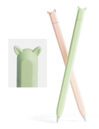 Picture of 2 Pack Cute Ear Case Silicone Skin Cover for Apple Pencil 2nd Generation Accessories Compatible with iPad Pro 11 12.9 inch,Pink&Green