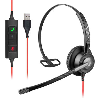 Picture of Callez USB Headset with Mic, Computer Headset with ENC Dual Noise Cancelling Microphone & MS Teams Call Button, Wired Mono Headphones for PC Laptop Mac Teams Zoom Home Office Work