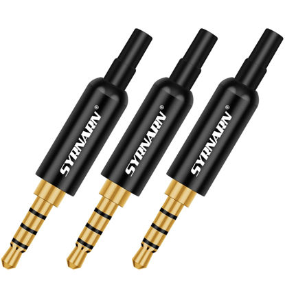 Picture of SYRNARN 3.5mm Replacement Repair Jack Plug 3.5 TRRS Stereo Male 4 Pole 1/8" 3.5 Solder Type DIY Audio Cable Connector for Headphone Headset Earphone Microphone Wires Repair (3-Pack Black Black Tail)