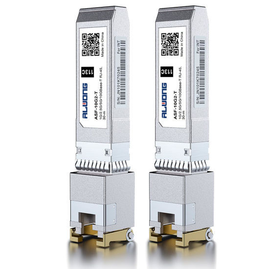 Picture of 10GBase-T Transceiver, 10G SFP+ Copper RJ-45 Transceiver for Cisco SFP-10G-T-S, Ubiquiti, Meraki, Mikrotik, Netgear, D-Link, Accton, Cumulus etc. (Support 10G/5G/2.5G/1.25G, CAT.6a/CAT7, 30m) 2-Pack