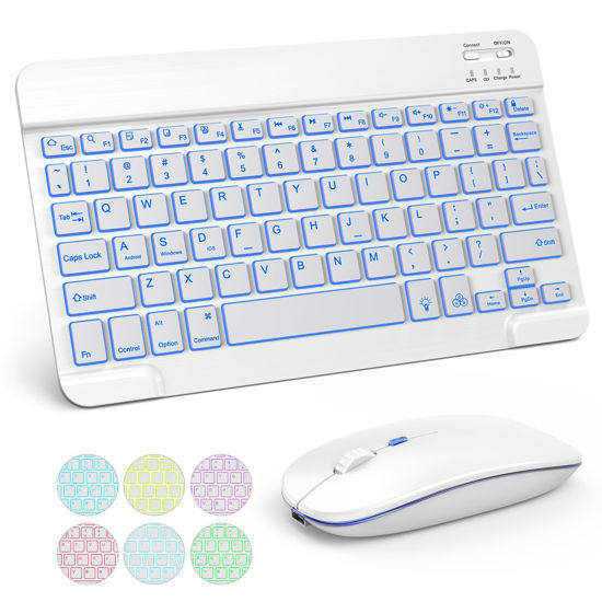 Picture of TECURS Bluetooth Keyboard and Mouse Combo for iPad, 7-Color Backlit Rechargeable Wireless Keyboard & Mouse Compatible with iPad 10th/9th/8th Gen, iPad Pro/Air/Mini and ipadOS 13 and Above (White Grey)