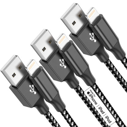 Picture of iPhone Charger [Apple MFi Certified] 3pack 10FT Long Lightning Cable Fast Charging High Speed Data Sync USB Cable Compatible iPhone 14/13/12/11 Pro Max/XS MAX/XR/XS/X/8/7 Plus and More(Black White)