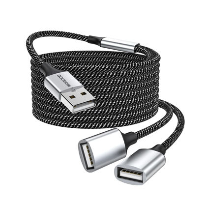 Picture of USB Extension Cable,USB A Male to 2 Female Extension Cord Durable USB Splitter Cable Nylon Braided Fast Data Transfer Compatible with Printer, USB Keyboard, Flash Drive, Hard Drive, PlayStation
