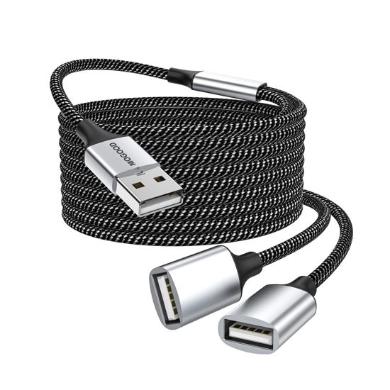Picture of USB Extension Cable,USB A Male to 2 Female Extension Cord Durable USB Splitter Cable Nylon Braided Fast Data Transfer Compatible with Printer, USB Keyboard, Flash Drive, Hard Drive, PlayStation