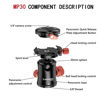 Picture of IFOOTAGE Komodo MP30 Ball Head,Metal 360° Rotating Ball Head with Panoramic Quick Release Plate, Compatible with Digital SLR Cameras, Mirrorless Cameras and Digital Cameras （Load 22lbs）