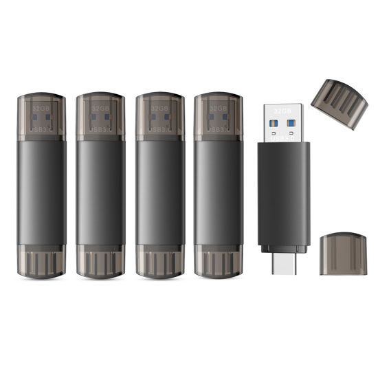 Picture of JOIOT 32GB USB C Flash Drive Dual USB 3.0 Flash Drive Type C + USB A Portable Type-C Flash Drive with Keychain Hole 2-in-1 USB-C Thumb Drive for Smartphone Tablet Computer Mac iPhone 15 (5 Packs)