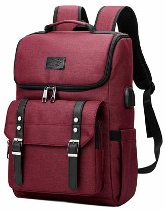 Picture of YALUNDISI Vintage Backpack Travel Laptop Backpack with usb Charging Port for Women & Men College Backpack Fits 15.6 Inch Laptop Red
