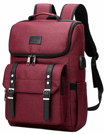 Picture of YALUNDISI Vintage Backpack Travel Laptop Backpack with usb Charging Port for Women & Men College Backpack Fits 15.6 Inch Laptop Red