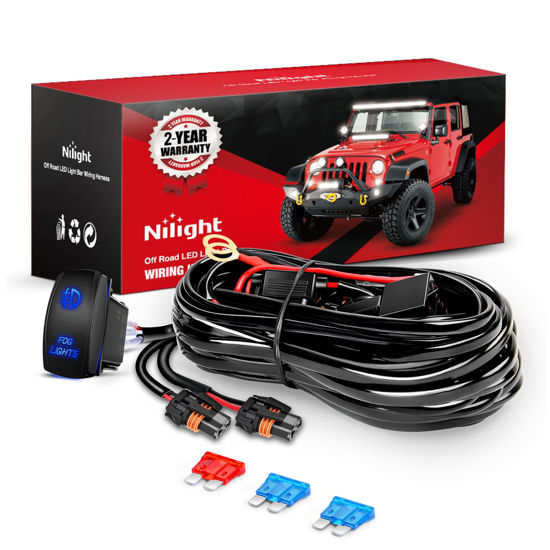Picture of Nilight 16AWG Fog Light Wiring Harness Kit 12V Heavy Duty 5PIN Rocker Switch Relay Blade Fuse Fog Light Socket Connector Compatible with H11 H9 H8 886 889 892 PGJ13 Fog Light Bulbs, 2 Years Warranty