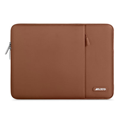 Picture of MOSISO Laptop Sleeve Bag Compatible with MacBook Air 15 inch M3 A3114 M2 A2941 2023 2024 / Pro 15 inch A1990 A1707, Surface Laptop 15, Dell XPS 15, Polyester Vertical Case with Pocket, Caramel Brown