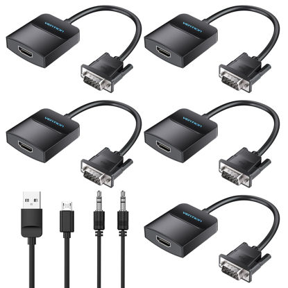 Picture of VENTION VGA to HDMI 5 Pack-1080P Video Dongle Adaptador VGA Converter with Audio Cable (0.5FT), Male to Female for PC,Monitor HDTV (Note: VGA to HDMI Only, Not Bi-Directional)