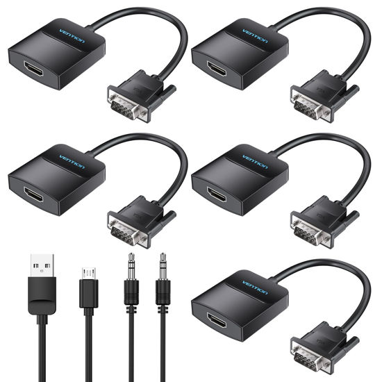 Picture of VENTION VGA to HDMI 5 Pack-1080P Video Dongle Adaptador VGA Converter with Audio Cable (0.5FT), Male to Female for PC,Monitor HDTV (Note: VGA to HDMI Only, Not Bi-Directional)