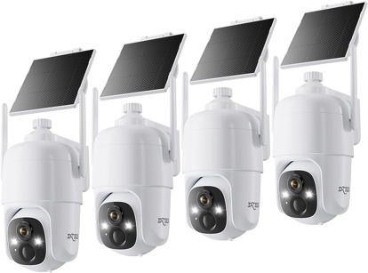 Picture of Dzees Solar Security Cameras Wireless Outdoor, 2K Battery Powered Security Camera, 360° PTZ Camera with Spotlight, Siren, Color Night Vision, AI Dectection, IP66 for Home Security, 2.4GHz 4-Pack