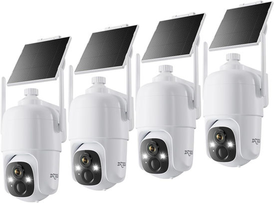 Picture of Dzees Solar Security Cameras Wireless Outdoor, 2K Battery Powered Security Camera, 360° PTZ Camera with Spotlight, Siren, Color Night Vision, AI Dectection, IP66 for Home Security, 2.4GHz 4-Pack