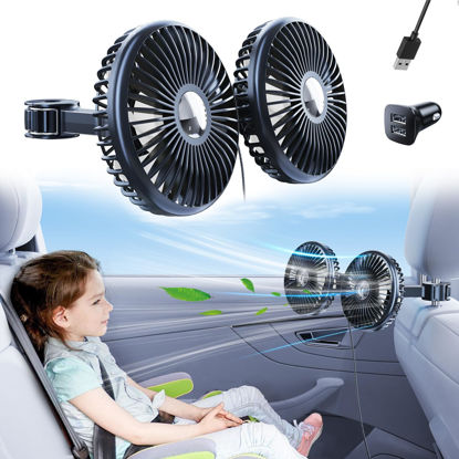 Picture of Nauttxon Car Fan for Back Seat [Comes with Car Charger] 360°Rotatable USB Car Seat Fan for Baby Rear Facing 3 Speeds Separate Control Car Fans for Backseat for Kids Car Cooling Fan for Vehicles SUV RV