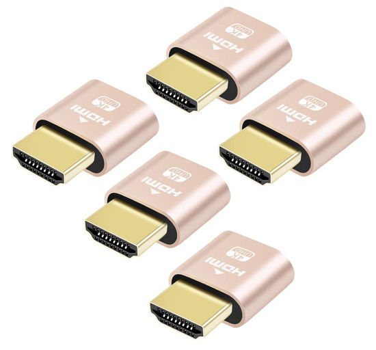 Picture of DTECH 4K HDMI Dummy Plug Display Emulator Headless Ghost Adapter Compatible with Windows Mac OSX Linux Support 4kx2k 2160P 1080p for Computer Desktop (fit-Headless, 5 Pack)