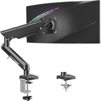 Picture of Single Monitor Desk Mount, 13-32 inch Adjustable Gas Spring Monitor Arm, Computer Monitor Stand Holder with Clamp and Grommet Base, Fits 4.4 to 22lbs Screens, VESA Mount Bracket, Black, Freelift Pro