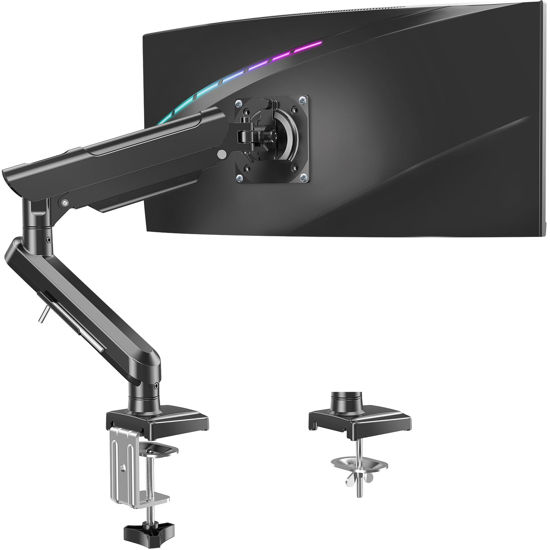 Picture of Single Monitor Desk Mount, 13-32 inch Adjustable Gas Spring Monitor Arm, Computer Monitor Stand Holder with Clamp and Grommet Base, Fits 4.4 to 22lbs Screens, VESA Mount Bracket, Black, Freelift Pro