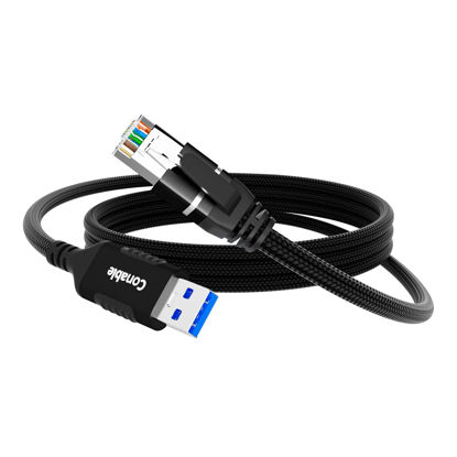 Picture of USB to Ethernet Cable 4 Feet, USB 3.0 Type A to RJ45 Network Internet LAN Adapter, Gigabit, Directly Connected, Aluminum, Braided, Compatible with Laptop, PC, Switch and More, Black Cable