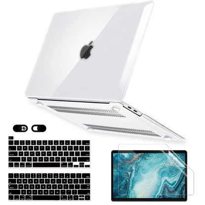 Picture of Crystal Clear Case for MacBook Pro 13 inch M2 M1 A2338 A2289 A2251 A2159 A1989 A1706 2023-2016 Release with Touch ID, 6 in 1 Plastic Hard Shell&Keyboard Cover&Screen Protector&Webcam Cover,Transparent