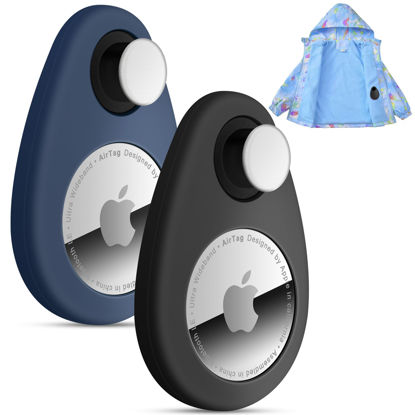 Picture of Lulaven Airtag Holder for Kids Hidden 2 Pack GPS Tracker Case, Anti-Removal Airtag Silicone Case with Pins, Suitable for Children, Elderly, Pets, Backpack, Luggage(Navy Blue, Black)