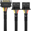 Picture of CRJ 15-Pin SATA to Dual 4-Pin Molex Power Adapter Cable - 12-inch (30cm), Black Sleeved - Power Two 4-Pin Peripheral Molex Devices with a 15-Pin SATA Power Supply Connection