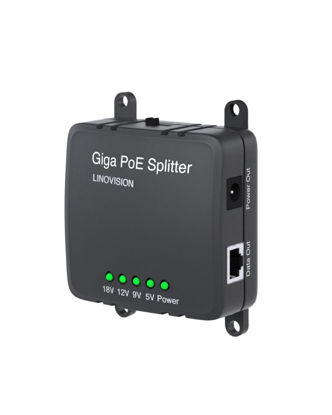Picture of LINOVISION 30W Gigabit PoE Splitter to DC 5/9/12/18V Output, Wide Voltage Input, IEEE802.3af/at POE to DC Power Supply for Security Cameras, Access Control Systems