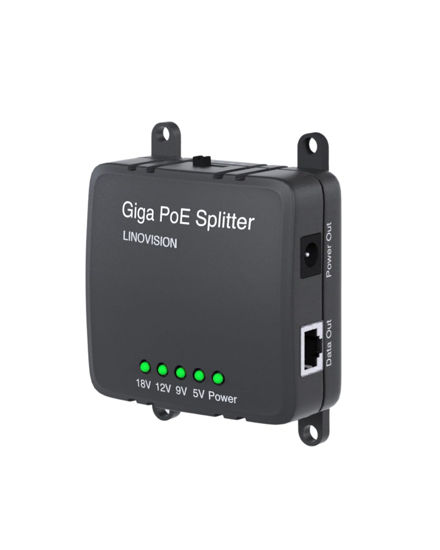 Picture of LINOVISION 30W Gigabit PoE Splitter to DC 5/9/12/18V Output, Wide Voltage Input, IEEE802.3af/at POE to DC Power Supply for Security Cameras, Access Control Systems