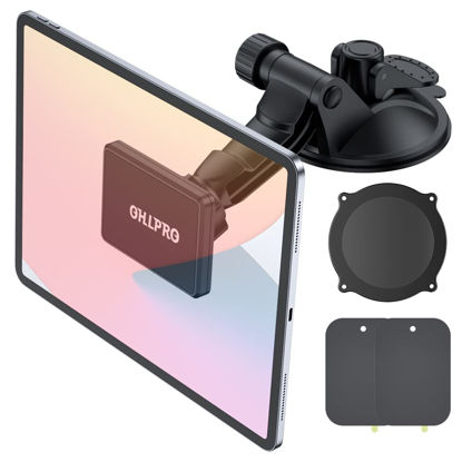 Picture of OHLPRO Dashboard Magnetic Tablet Holder for Car, Windshield iPad Car Phone Suction Cup Mount with Magnets, for All 6"-11" Apple Phones iPad Samsung Galaxy Tab Tablet, 360° Rotation, Black