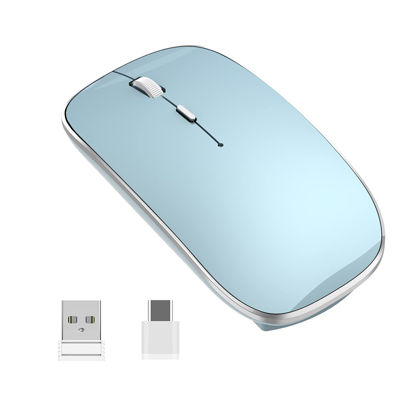 Picture of Halpilt Wireless Mouse Chargeable Portable Silent Wireless Mouse USB and Type-C Dual Mode Wireless Mouse 3 Adjustable DPI for Laptop, Mac, MacBook, Android, PC (Q23S Black) (Blue)