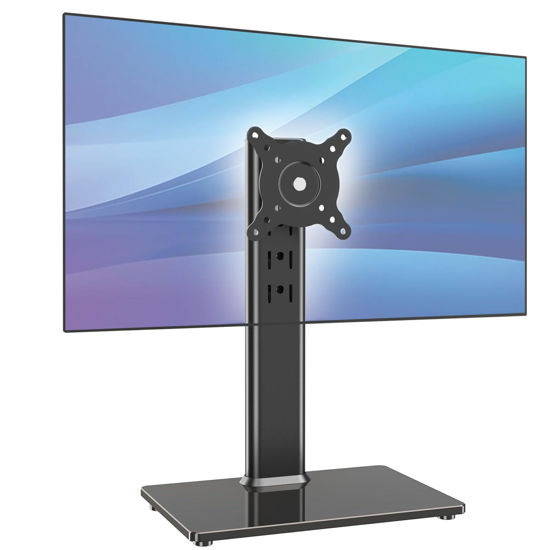 Picture of Single Monitor Desk Stand Free-Standing Desk Mount Arm Riser for 13 inch to 32 inch Screen Freestanding VESA Mount Base, Adjustable Height, Tilt, Swivel, Rotation, Black AX05TB01