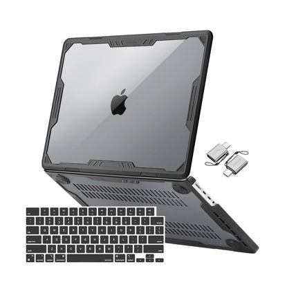 Picture of MOSISO Compatible with MacBook Pro 16 inch Case 2024 2023 2022 2021 M4 M3 M2 M1 A3403 A3186 A2991 A2780 A2485, Symmetric Geometric Heavy Duty Hard Case with TPU Bumper&Keyboard Skin&Type C, Black